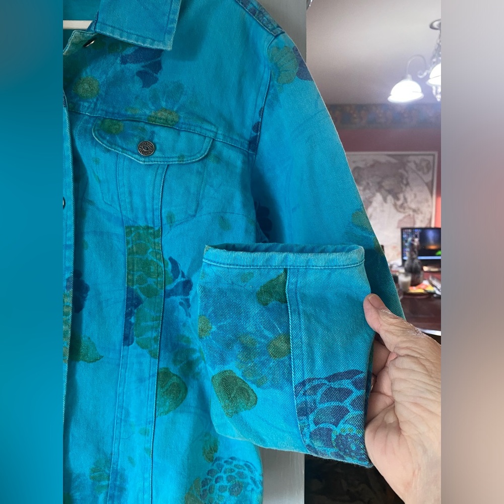 CHICO’s women’s Denim Floral Jacket size 1 (M) Blue floral 100% cotton - Picture 3 of 8